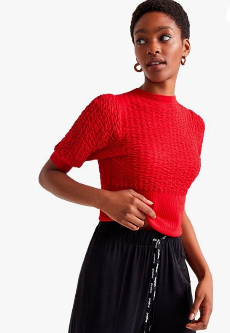 Desigual Red Textured Knit Ona Short Sleeve T-Shirt Pullover Women's Size XL